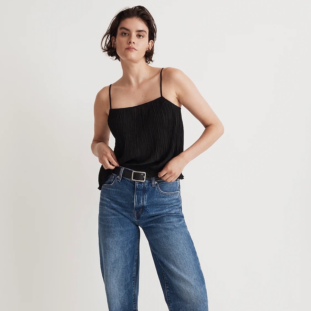 NWOT Madewell Plissé Crop Cami Top Black
